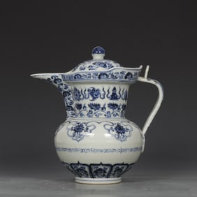 A Exquisite Blue and White Eight Treasures Pattern Ewer