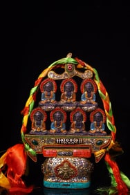 A Exquisite Meteorite Cloisonne Inlaid Gems Dzi bead Statue of Sakyamuni