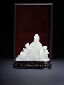 A Rare Hotan Jade Avalokitesvara Ornament