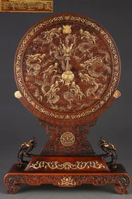Gilt Red Copper Dragon Phoenix Pattern Table Screen