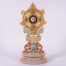 A Exquisite Enamel Yellow Ground Carved Painted Gold Lotus Pattern Ornament