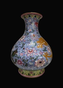 A Exquisite Enamel Blue Ground Painted Gold Dragon Pattern Vase