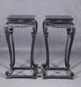 A pair of Huge Zitanwood Passionflower Curved-Leg Square Flower Stand