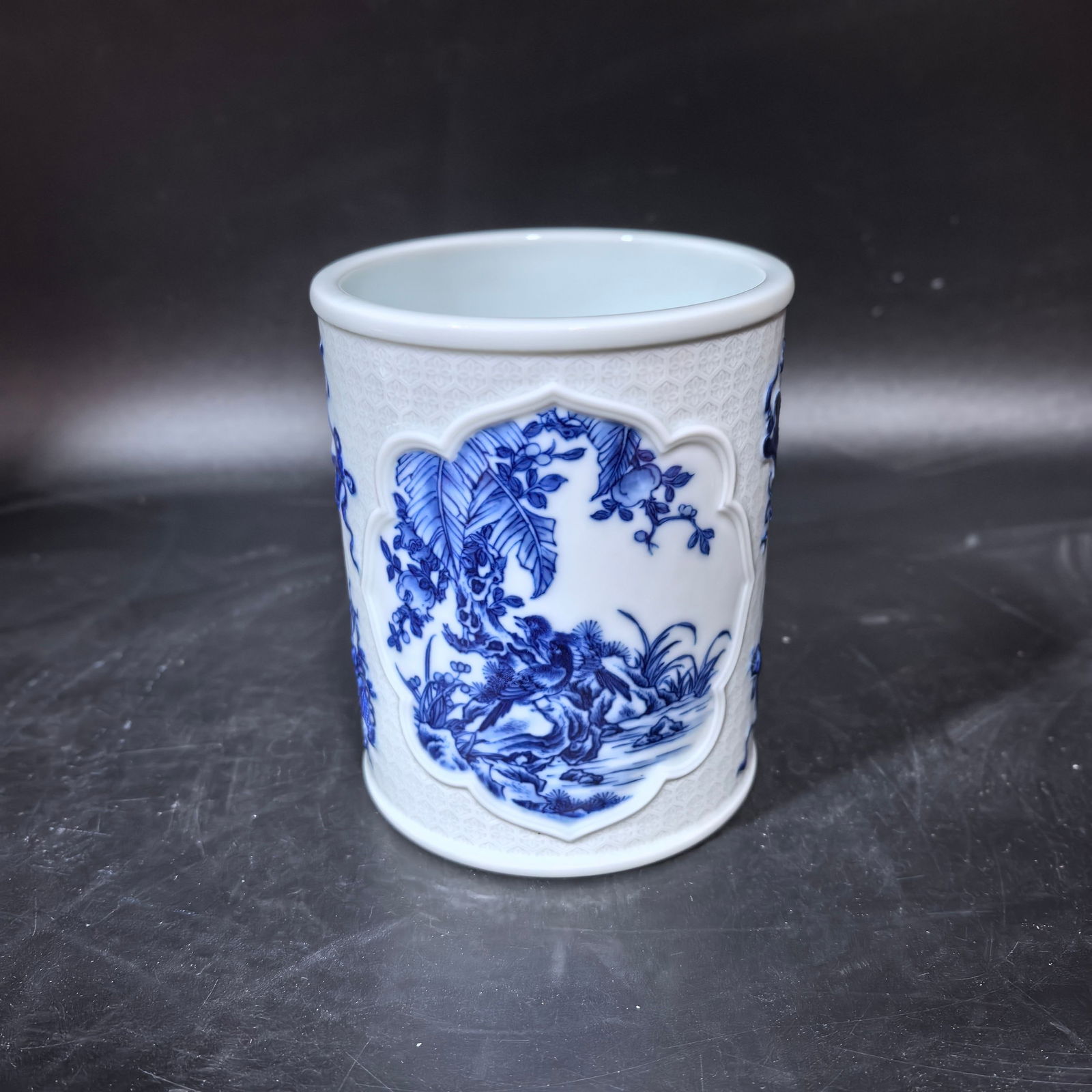 A Exquisite Blue and White Flower and Bird Pattern Brush Pot (1 of 9)