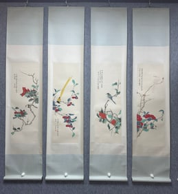 A Chinese Hand Scroll Ink Painting of Flower and Bird on Paper
