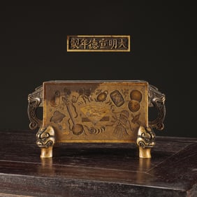 A Exquisite Coppery Bo Gu Pattern Dragon-Head Censer