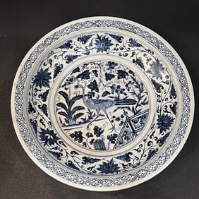 A Exquisite Blue and White Flower and Bird Pattern Plate