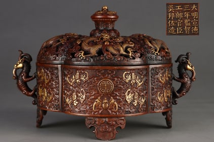 Gilt Red Copper Bat Pattern Censer