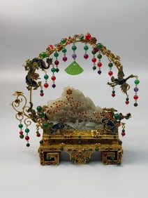 A Exquisite Hetian Jade Pine and Crane Ornament