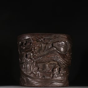 A Rare Eaglewood Character and Story Pattern Brush Pot