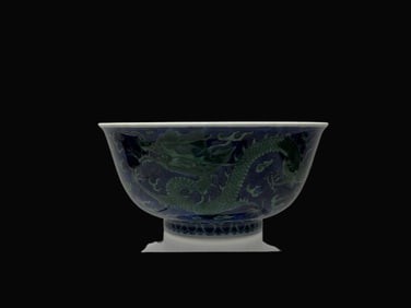 A Exquisite Blue and White Green Color Dragon Pattern Bowl