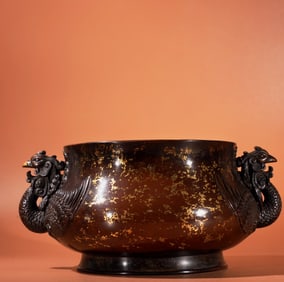 A Exquisite Red Copper Sprinkled Gold Phoenix-Ear Censer