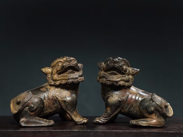 A pair of Exquisite Bronze Lion Ornament