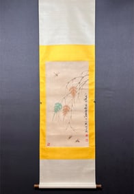A Chinese Vertical Scroll Ink Painting of Grass and Insect on Paper