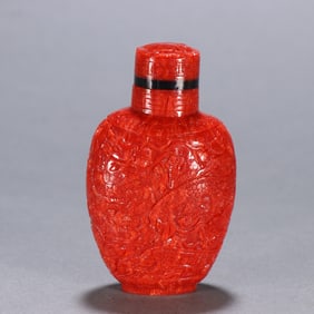 A Rare Coral Red Dragon Pattern Snuff Bottle
