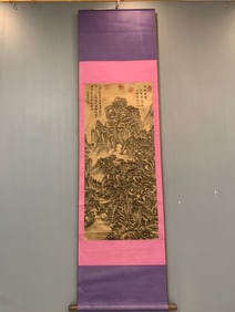 A Chinese Vertical Scroll Ink Painting of Landscape on Paper
