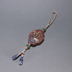 A Rare Huanghuali Wood Inlaid Gems Flower Pattern Pendant
