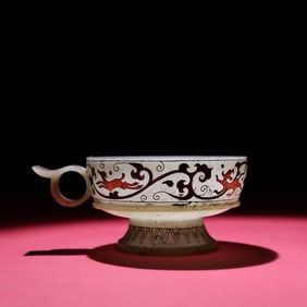 A Exquisite Hotan Jade Inlaid Gold and Silver Auspicious Beast Pattern Cup