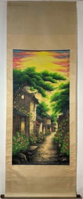 A Chinese Vertical Scroll Ink Painting of Landscape on Paper