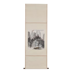A Chinese Ink Painting of Landscape on Paper, Vertical Scroll