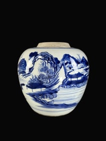 A Exquisite Blue and White Landscape and Figures Pattern Jar