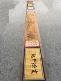 A Chinese Hand Scroll Ink Painting of Landscape on Paper