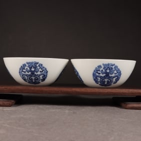 A pair of Exquisite Blue and White Flower Pattern Cup