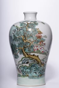 A Rare Famille-Rose Landscape and Figures Pattern Vase
