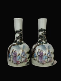 A pair of Exquisite Famille-Rose Character and Story Pattern Vase