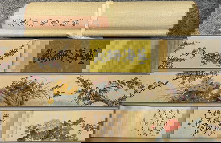 A Chinese Hand Scroll Ink Painting of Flower and Bird on Paper