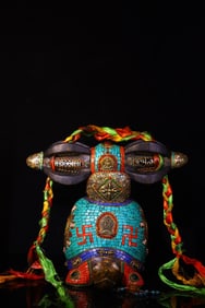 A Exquisite Meteorite Carved Inlaid Dzi bead Gems Tortoise Ornament