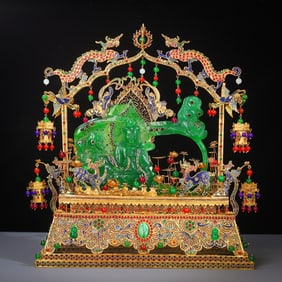 A Exquisite Cloisonne Gilt Inlaid Jadeite Statue of Avalokitesvara