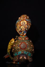 A Exquisite Meteorite Carved Inlaid Dzi bead Tortoise Ornament