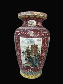 A Exquisite Ruby Red Landscape Pattern Vase