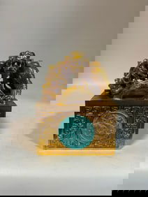 A Exquisite Gilt Bronze Inlaid Turquoise Auspicious Beast Seal