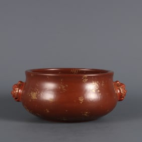 A Exquisite Ancient Copper Glazed Sprinkled Gold Beast-Ears Censer