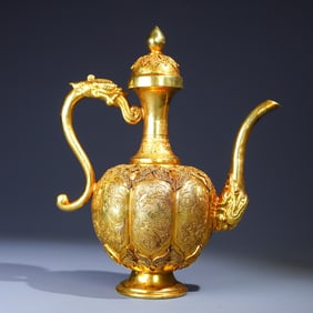 A Exquisite Gilt Bronze Carved Auspicious Beast Pattern Pot