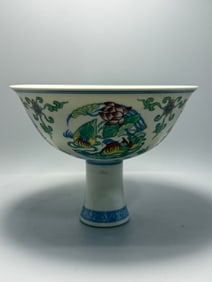 A Exquisite Blue and White Famille-Rose Flower and Bird Pattern Cup