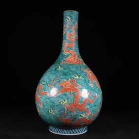 A Exquisite Blue and White Doucai Iron-Red Dragon Pattern Vase
