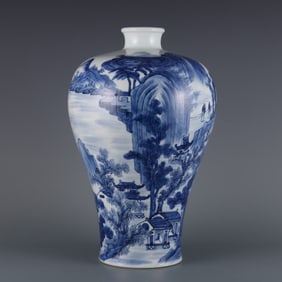 A Exquisite Blue and White Landscape Pattern Vase