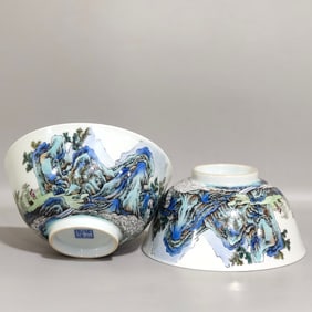 Enamel Landscape Pattern Bowl,With poem