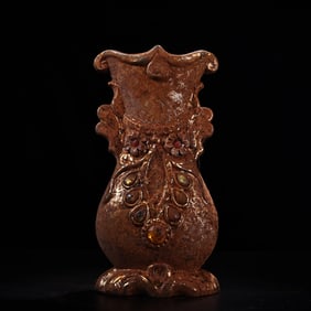 A Exquisite Painted Gold Inlaid Gems Vase