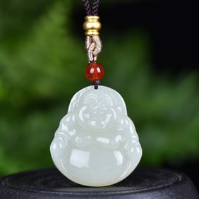 A Exquisite Hotan Jade Statue of Maitreya Buddha Pendant