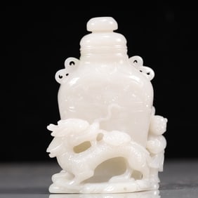 A Exquisite White Jade Beast-Face Pattern Figures Pattern Dragon Pattern Double-Ears Vase
