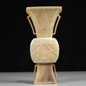 A Exquisite White Jade Beast-Face Pattern Vase