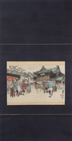 A Chinese Vertical Scroll Ink Painting of Character and Story on Paper