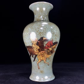 An Exquisite Ru yao Painted Color Figure Riding Horse Pattern Vase