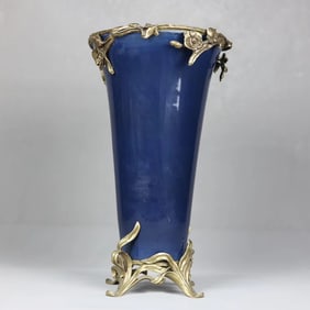 An Exquisite Ji Blue Glazed Inlaid Bronze Flower Pattern Vase