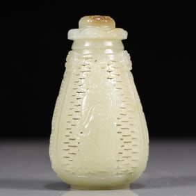 A Exquisite White Jade Figures Pattern Vase