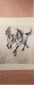 A Chinese Vertical Scroll Ink Painting of Horse on Paper